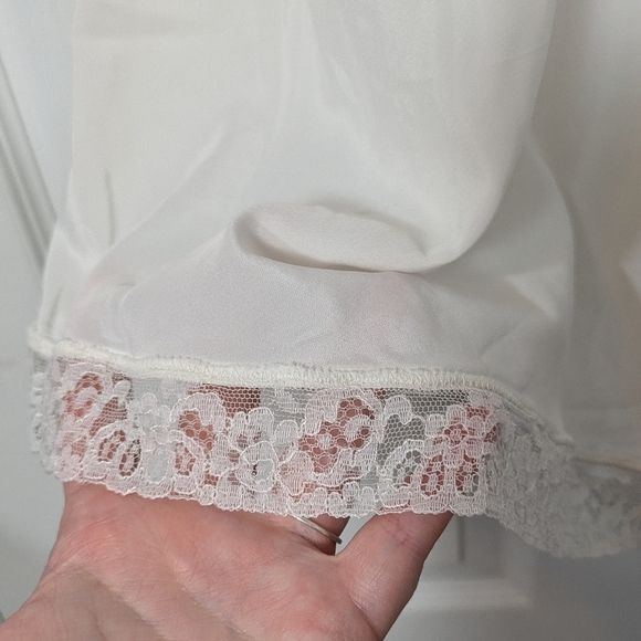 Vintage 50s Barbizon Crepe Remarque Lace Trim White Slip Dress Size 14 Miss - Picture 7 of 8